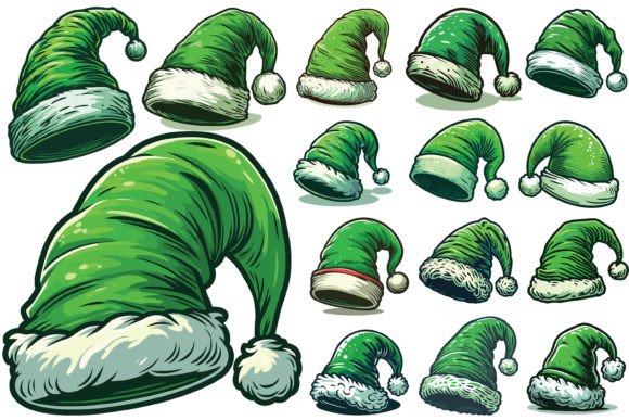15 X Green Christmas Santa Hat Bundle: Premium Illustrations for Publishers
