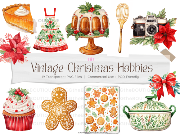 19 Classic Christmas Baking Hobby PNGs for Illustrations