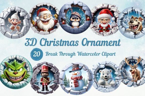 3D Christmas Break Through Ornaments PNG for Local Business Branding