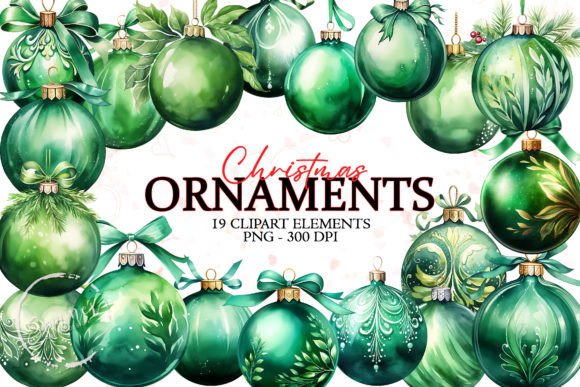 Christmas Balls Green Watercolor Clipart for Blog & Website Design