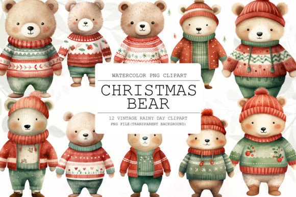 Christmas Bear Sublimation Clipart for Festive Branding