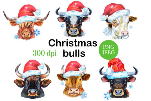 Christmas Bulls Illustrations for Festive Web Design