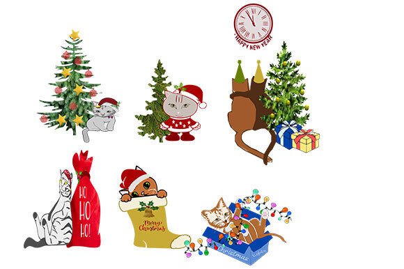 Christmas Cat Set 1 Illustrations for Festive Branding