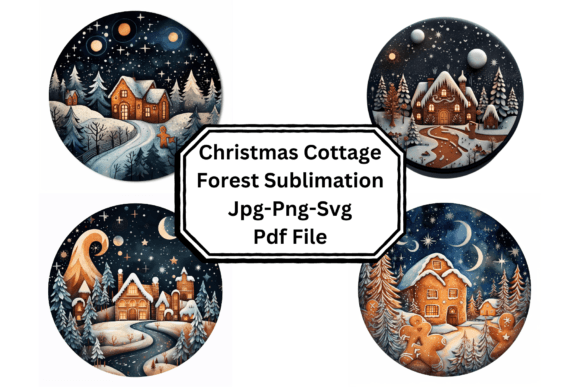 Christmas Cottage Forest Sublimation Illustrations