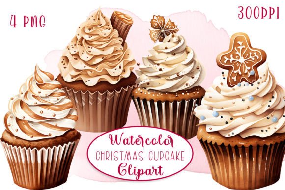 Christmas Cupcakes Watercolour Clipart for Illustrations