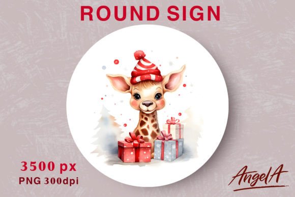 Christmas Illustration Baby Giraffe for Digital Sellers