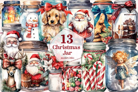 Christmas Jar Sublimation Clipart PNG for Illustrations