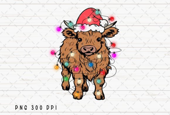 Christmas Lights Baby Highland Cow PNG Review