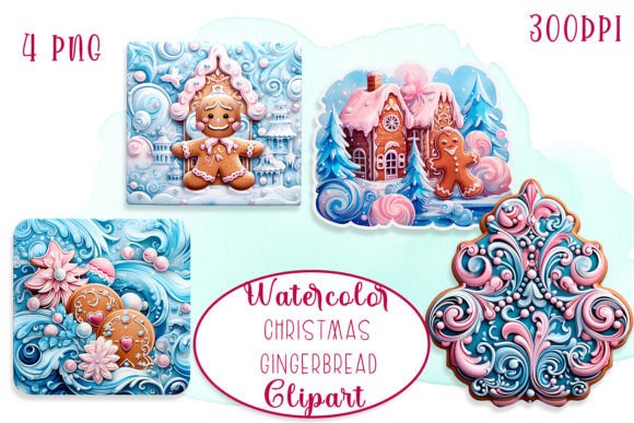 Christmas Pink Velvet Gingerbread Clipar Illustrations