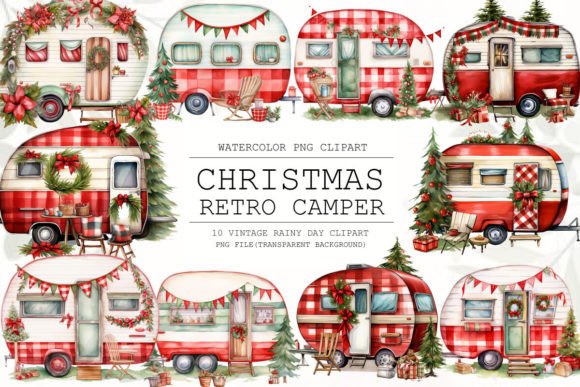 Christmas Retro Camper Clipart for Handmade Illustrations