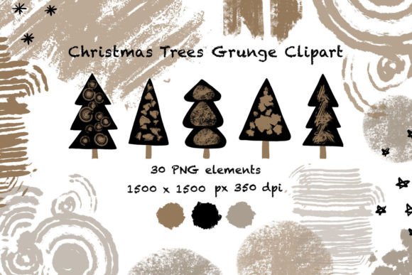 Christmas Trees Grunge Clipart PNG for Blog and Web Design