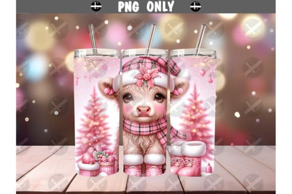 Christmas Tumbler Wraps Highland Cow PNG Illustrations