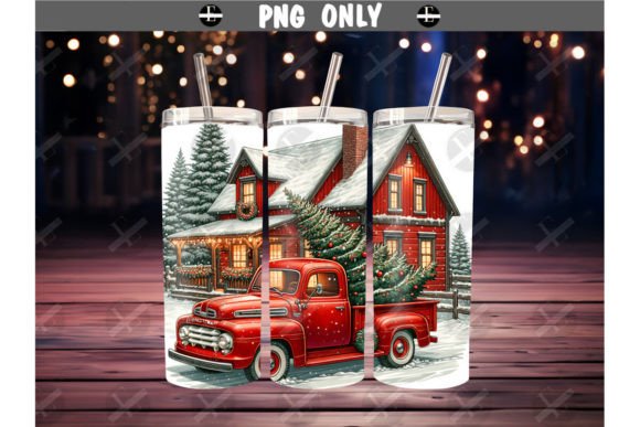 Christmas Tumbler Wraps Red Truck PNG for Creative Projects