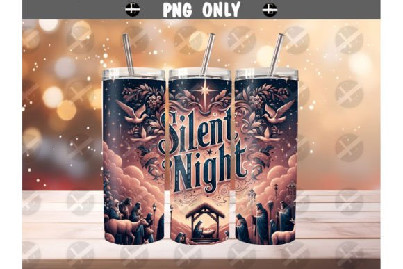 Christmas Tumbler Wraps Silent Night PNG Illustrations