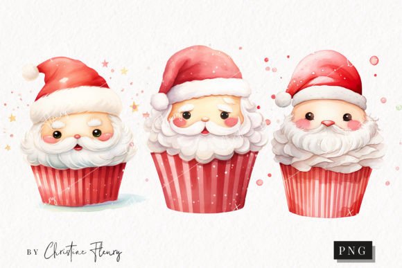 Cute Christmas Santa Cupcake Clipart Illustrations