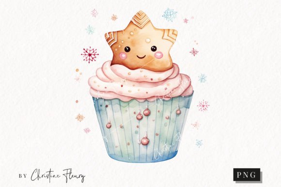 Cute Christmas Star Cookie Cupcake PNG