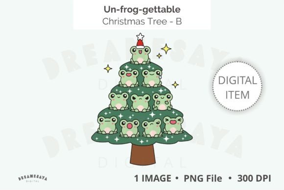 Cute Frogs Christmas Tree Png Clip Art for Editorial and Web Design
