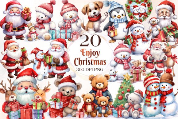 Enjoy Christmas Watercolor Clipart for Local Branding