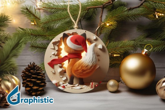 Fox 3D Christmas Ornament PNG Back 03 for Illustrations