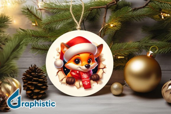 Fox 3D Christmas Ornament PNG Front