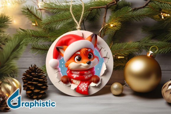 Fox 3D Christmas Ornament PNG Front