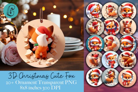 Fox Christmas Ornament 2-sided Bundle Illustrations