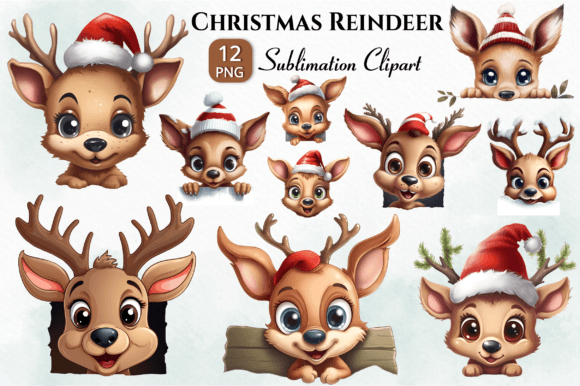 Funny Christmas Peeking Reindeer Clipart for Illustrations