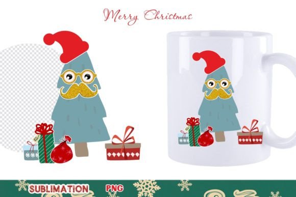 Funny Christmas Tree Sublimation Clipart for Illustrations