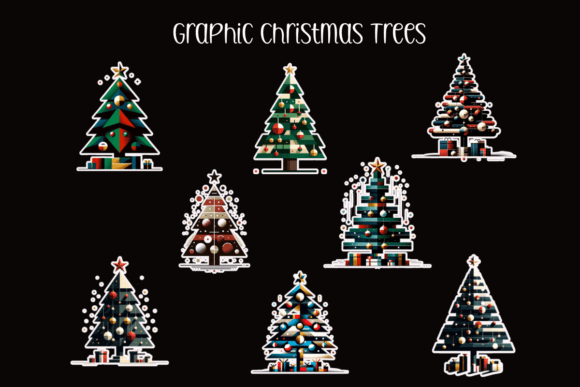 Graphic Christmas Trees Illustrations for Crafting and Design