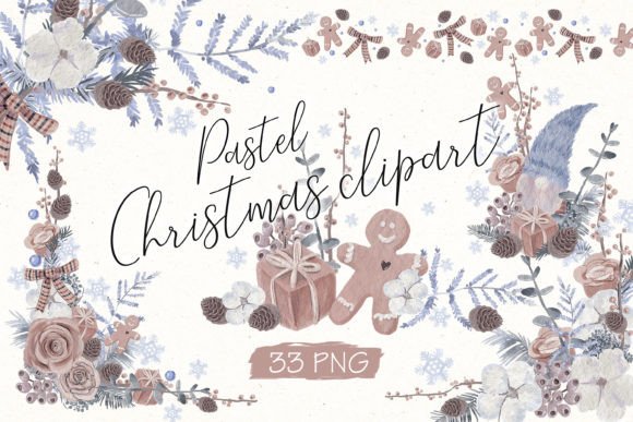Pastel Merry Christmas PNG Clipart for Modern Illustrations