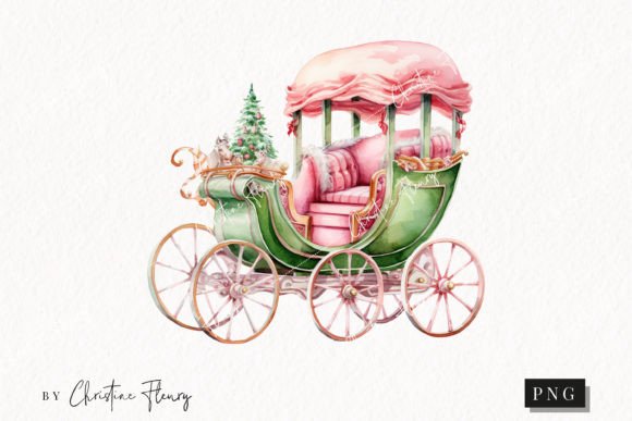 Pastel Watercolor Christmas Carriage Clipart