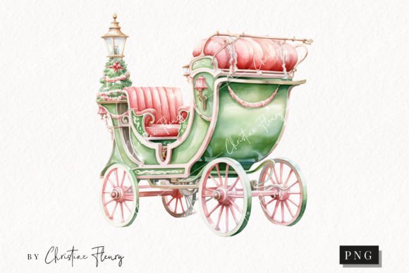 Pastel Watercolor Christmas Carriage PNG Illustration