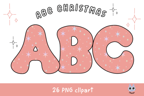 Pink Christmas Alphabet Font Clipart for Modern Illustrations