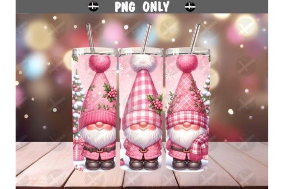 Pink Christmas Gnomes Tumbler Wrap PNG Illustrations