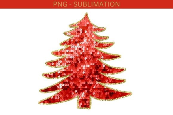 Red Sequin Christmas Tree PNG for Local Business Branding