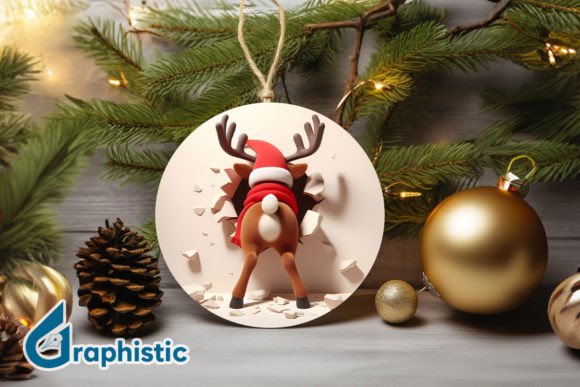 Reindeer 3D Christmas Ornament Back 33 Illustrations
