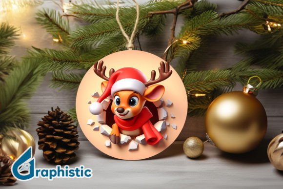 Reindeer 3D Christmas Ornament Front 28 Illustrations