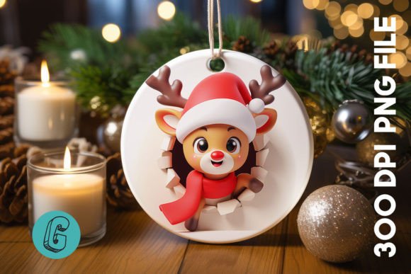 Reindeer Christmas Ornament Front 30 Illustrations