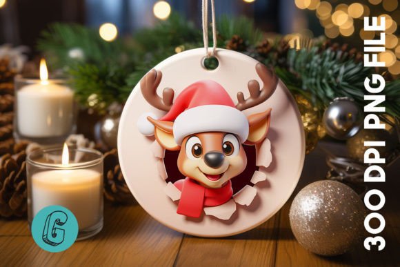 Reindeer Christmas Ornament Front 34 Illustrations