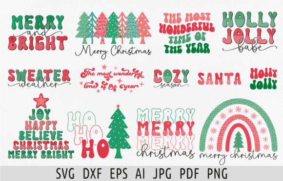 Retro Christmas Svg Retro Xmas Svg Merry in Illustrations