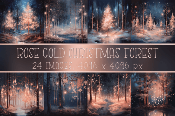 Rose Gold Christmas Winter Forest Embroidery