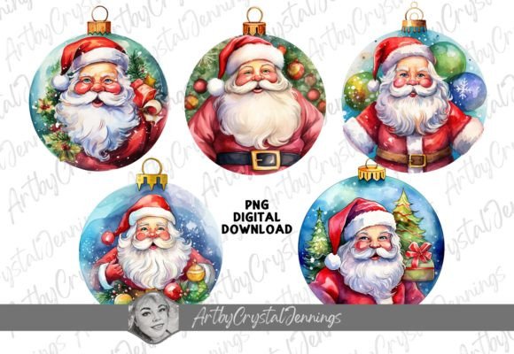 Santa Christmas Ornament Watercolor PNG Illustrations