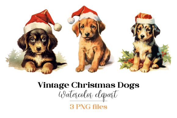 Vintage Christmas Dogs Sublimation PNG G Illustrations