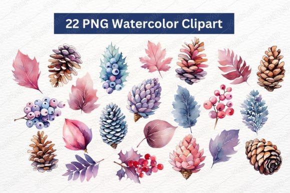Watercolor Pastel Christmas Botanical Illustrations